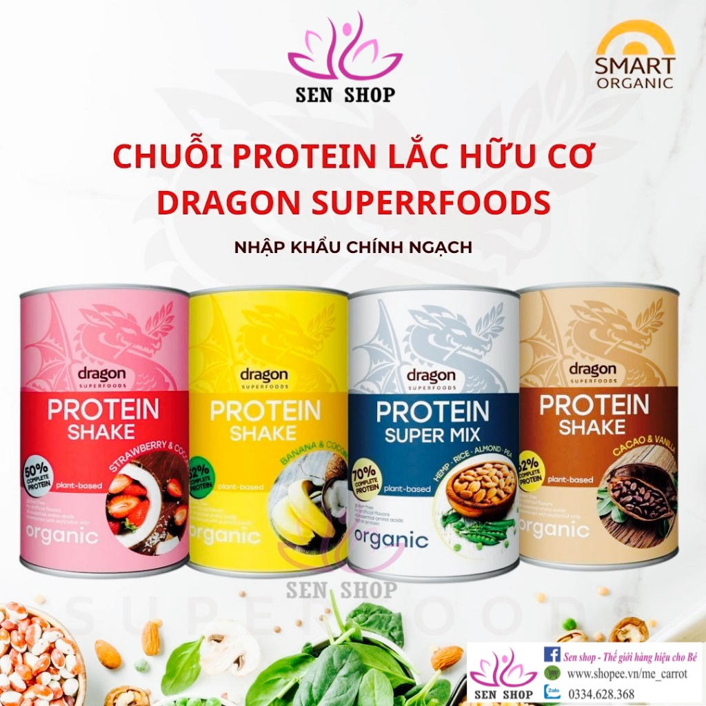 Bột Protein thực vật hữu cơ Dragon Superfoods (Organic Protein Shake) - 450gr/500gr