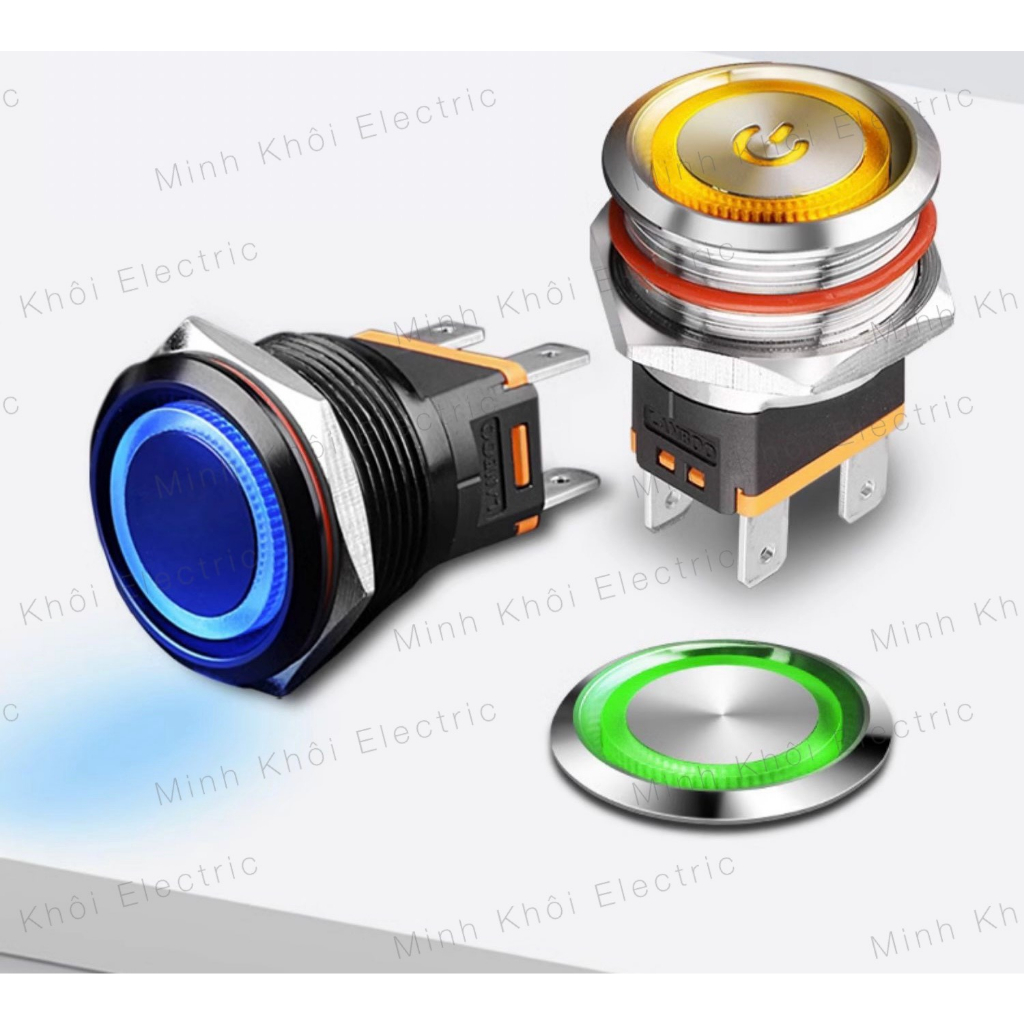 Nút nhấn kim loại chống nước, công tắc inox led, nút nhấn inox, công tắc nút bấm kim loại,công tắc kim loại nhấn nhả