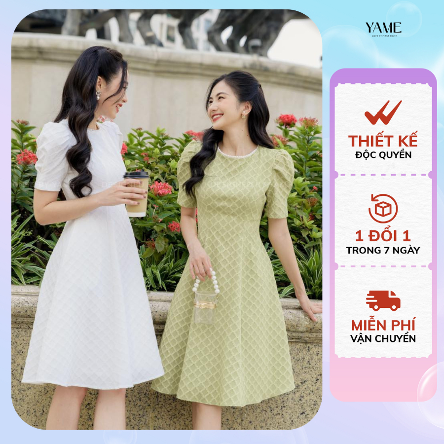 Váy tay bồng dáng dài cổ viền ngọc YV59 Yonsy Dress YAME