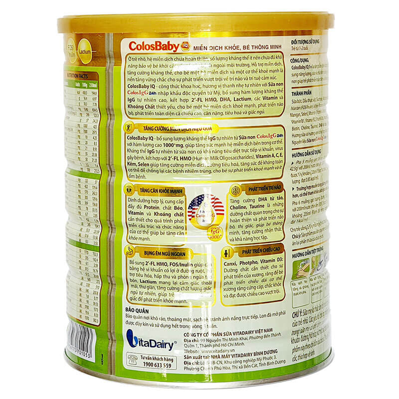 Sữa Bột Vitadairy Colosbaby IQ Gold 1+ 800g/lon