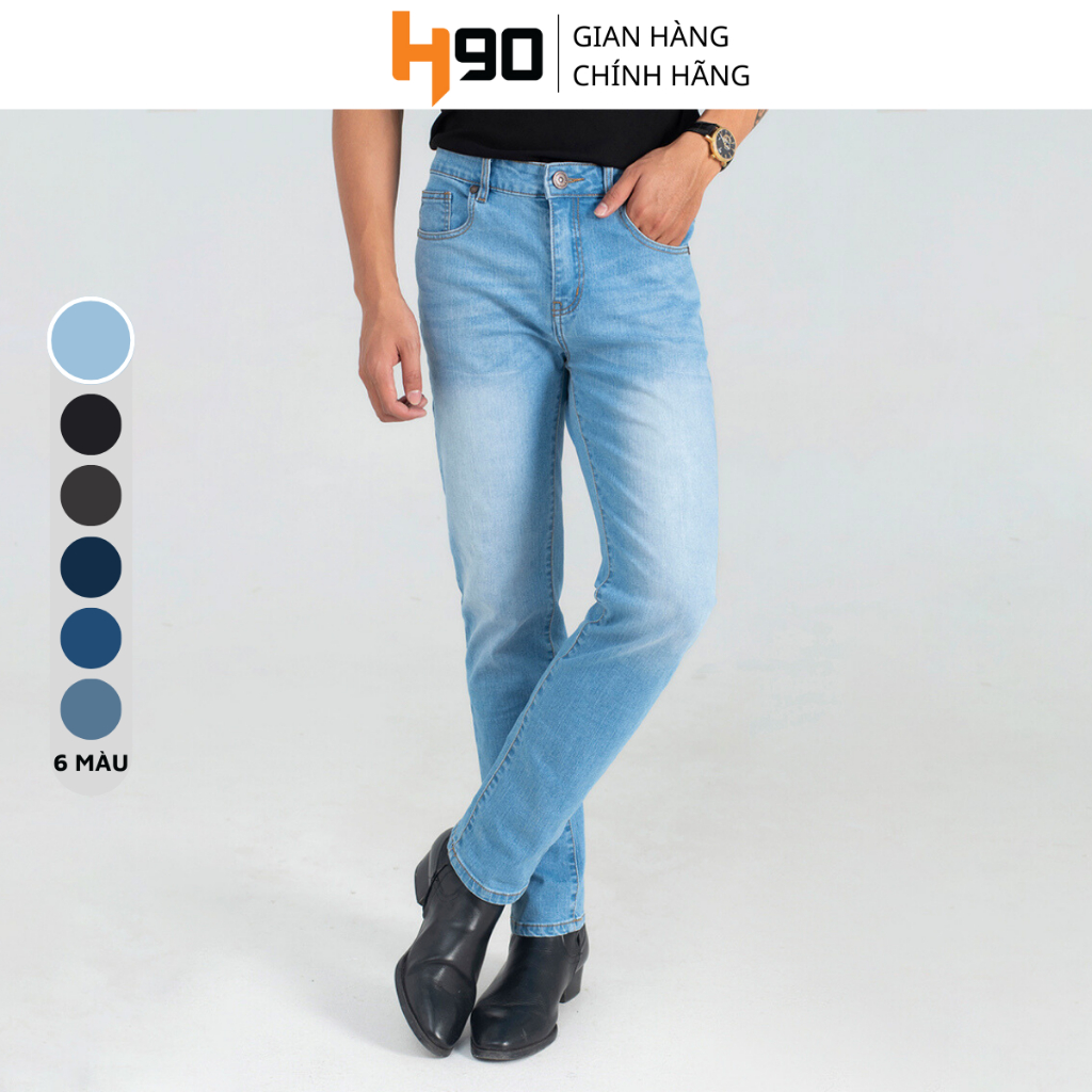 Quần Jean Nam H90, Ống Côn Dáng Ôm Slimfit, Chất Bò Co Giãn Vận Động Thoải Mái, Vải Mềm Mịn, Bền Màu TRJ006