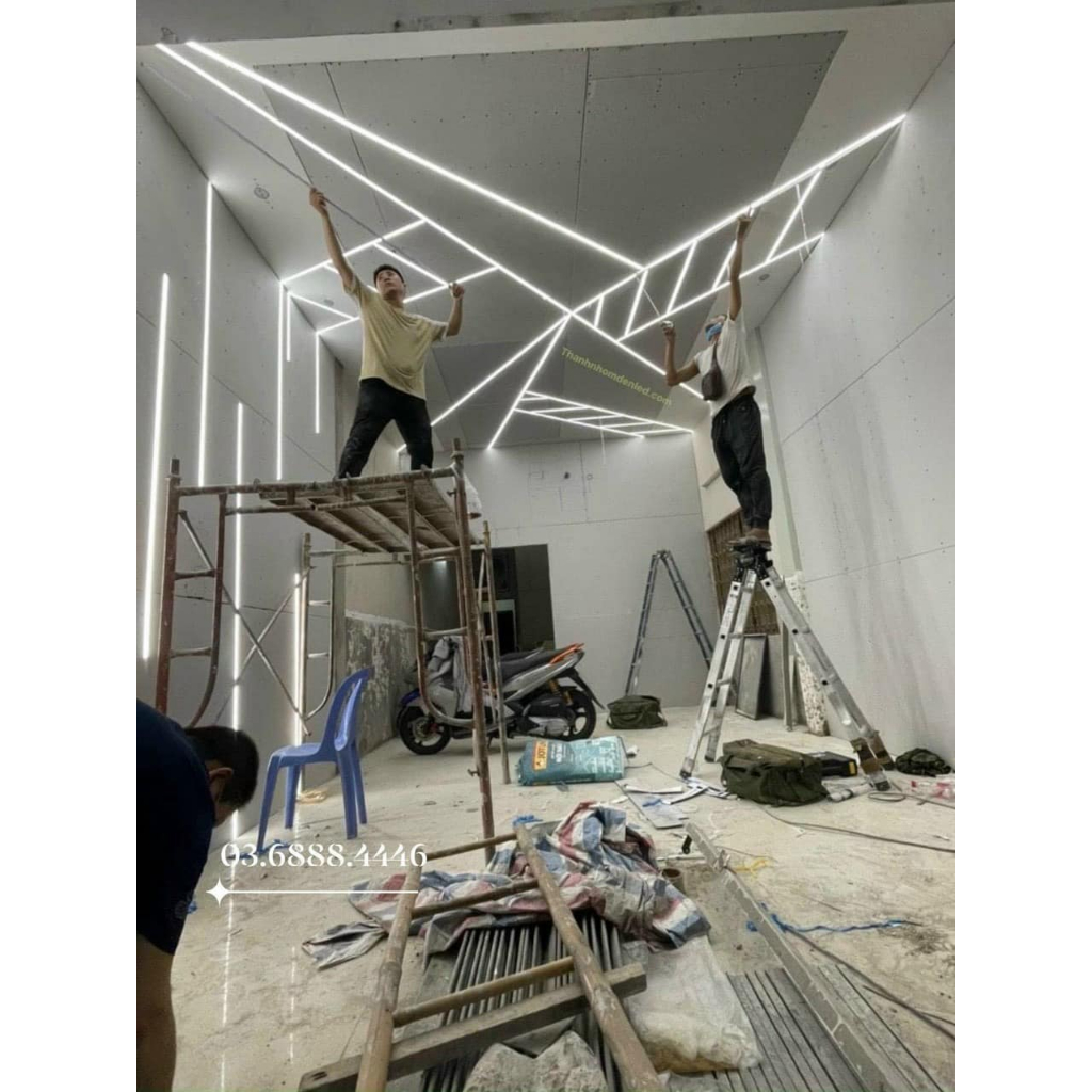 Máng nhôm định hình  gắn led dán, led thanh 1 mét