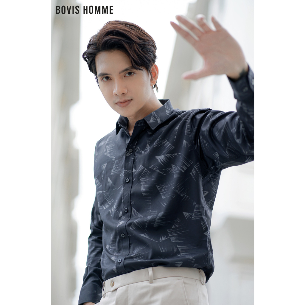 BOVIS HOMME Áo sơ mi nam họa tiết chất vải bamboo mềm mịn, chống nhăn. Phom Slimfit vừa vặn.