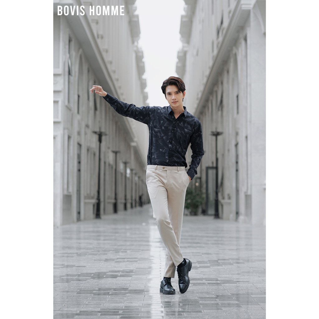BOVIS HOMME Áo sơ mi nam họa tiết chất vải bamboo mềm mịn, chống nhăn. Phom Slimfit vừa vặn.