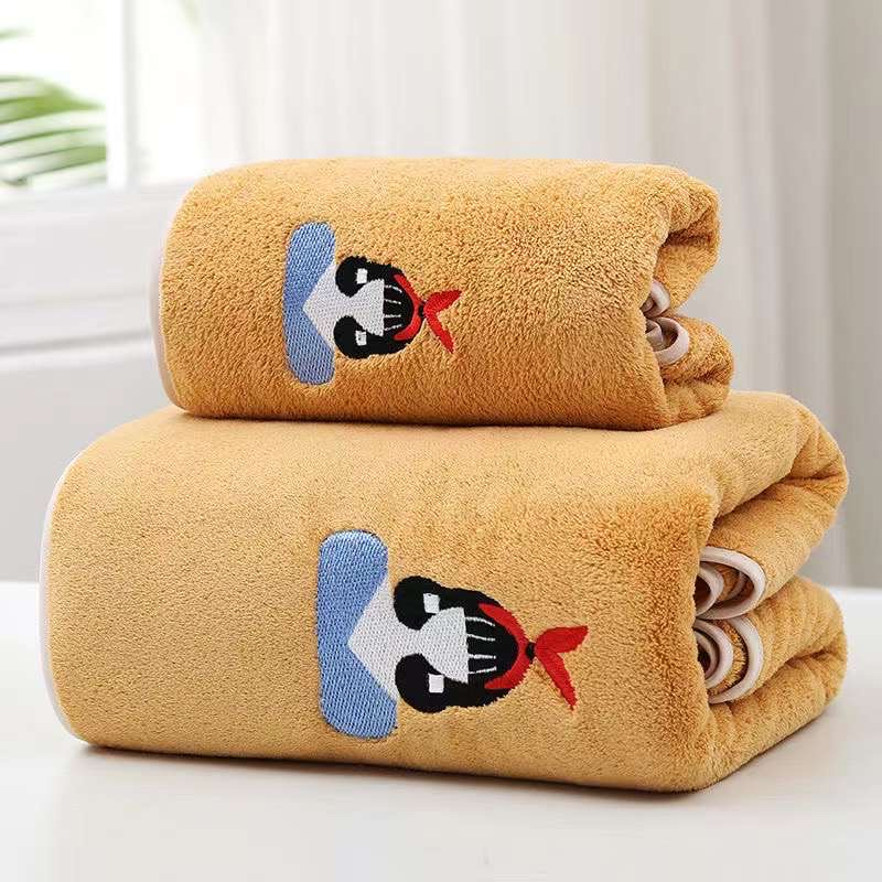 Khăn tắm sợi microfiber thêu hình cao cấp 35*78cm và 70*140cm