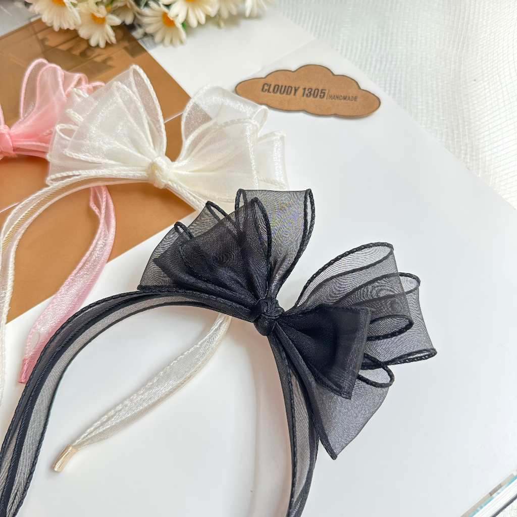 Cài Tóc Bờm Tóc Nơ Voan Đứng Màu Dịu Dàng Cho Bé Gái