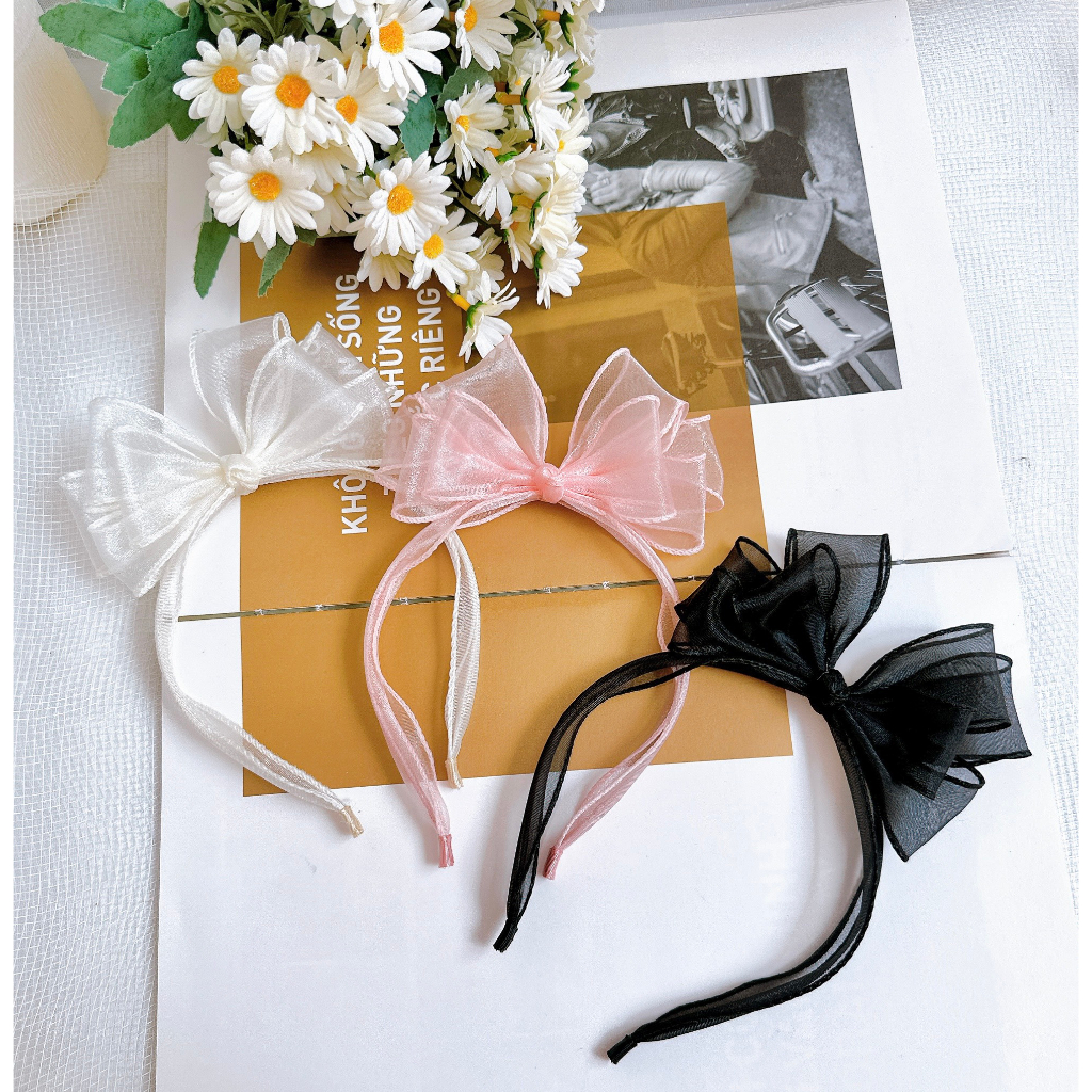 Cài Tóc Bờm Tóc Nơ Voan Đứng Màu Dịu Dàng Cho Bé Gái