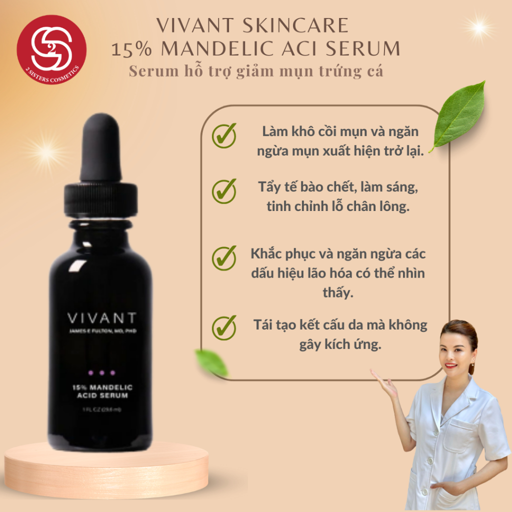 Tinh Chất Serum Vivant 15% Mandelic Acide 3 in1 Ngừa Mụn, Chống Lão Hoá, Làm Đều Màu Da 30ml
