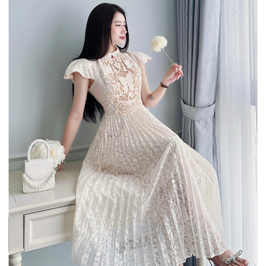 Váy Ren Dập Ly Dáng Dài Sang Chảnh Cao Cấp Váy Ren Nữ Sang Chảnh Đi Ăn Cưới Đi Tiệc