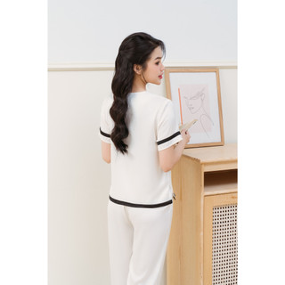 Bộ Đồ Ngủ Lụa Basic Trắng Viền Đen Thanh Lịch Loirechic LPD21
