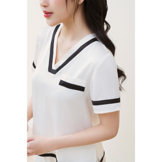 Bộ Đồ Ngủ Lụa Basic Trắng Viền Đen Thanh Lịch Loirechic LPD21