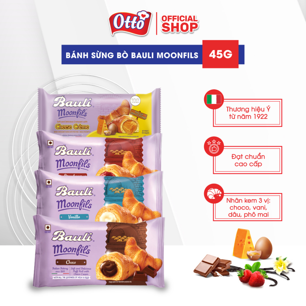 Combo 20 Bánh Sừng Bò Bauli Moonfils 45G | Bánh ăn sáng tiện lợi giàu dinh dưỡng | Bánh sừng trâu | Đồ ăn vặt