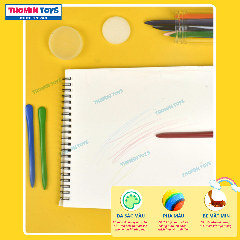 Sáp màu hữu cơ, hộp màu chống gãy 12/18/36/48 bút màu cho bé tô màu sáp màu an toàn không dính tay