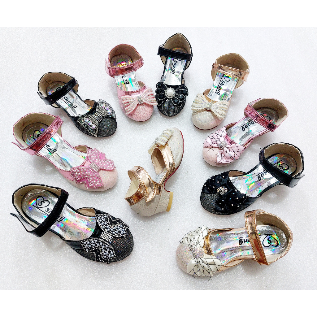 Dép sandal cho bé gái cao gót chống trơn trượt cao 3cm, giày quai hậu giày bít gót nơ công chúa BG123.