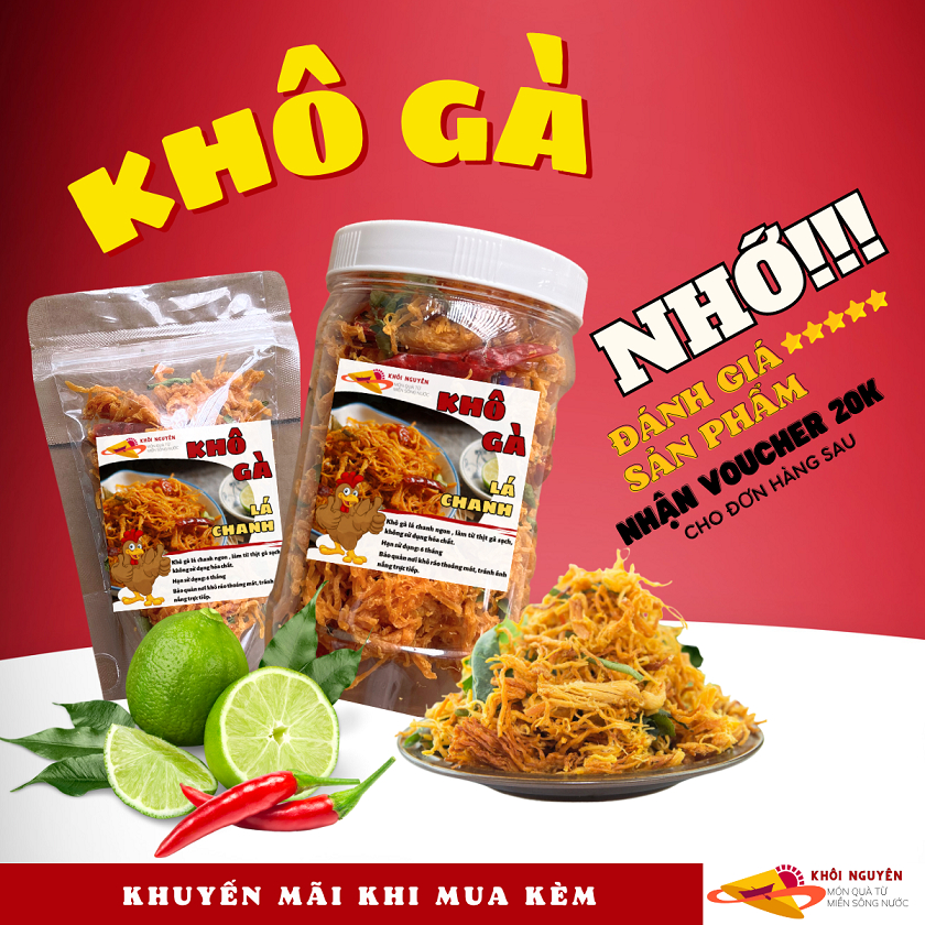 khô gà lá chanh, khô gà xé lá chanh, khô gà combo 3 hủ 300gr