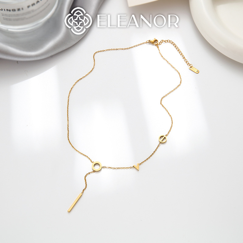 Dây chuyền nữ titan Eleanor Accessories dáng dài sợi mảnh phối chữ phụ kiện trang sức 4622