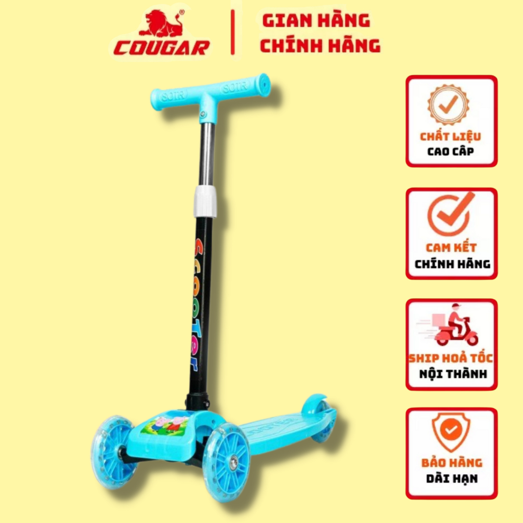 Xe Scooter Cho Bé Cougar-HY 01 Họa Tiết Ngộ Nghĩnh, Bánh Có Đèn Phát Sáng