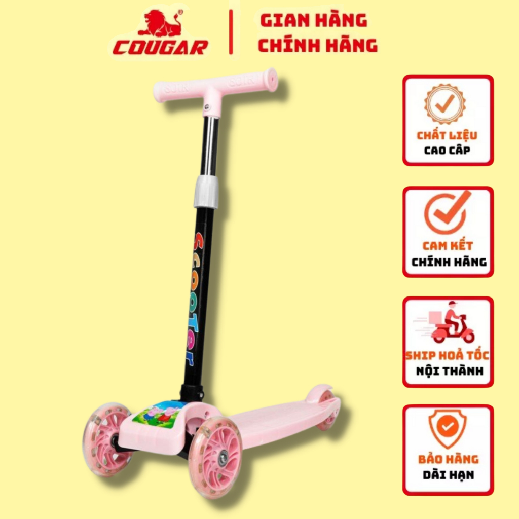 Xe Scooter Cho Bé Cougar-HY 01 Họa Tiết Ngộ Nghĩnh, Bánh Có Đèn Phát Sáng