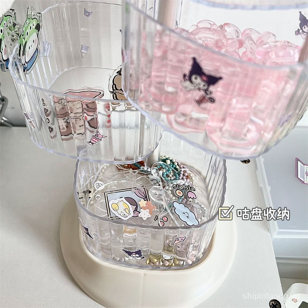 Hộp Đựng Đồ Trang Sức Để Bàn 4 Tầng Trong Suốt Xoay Mở Tiện Dụng
