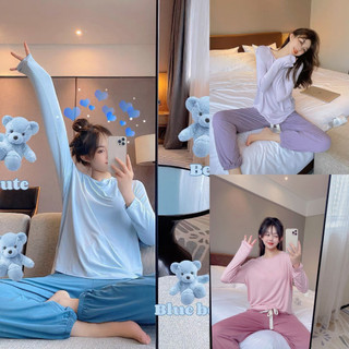 Set đồ bộ nữ ủ kem tay xỏ ngón siêu đỉnh thun lạnh tay dài quần dài ống túm