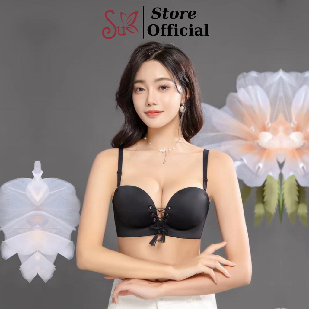 Áo Ngực Su Dây Trong không gọng đệm mút dày Nâng Ngực Có dây rút tạo khe thần thánh nâng đẹp, màu Đen và Da AN368
