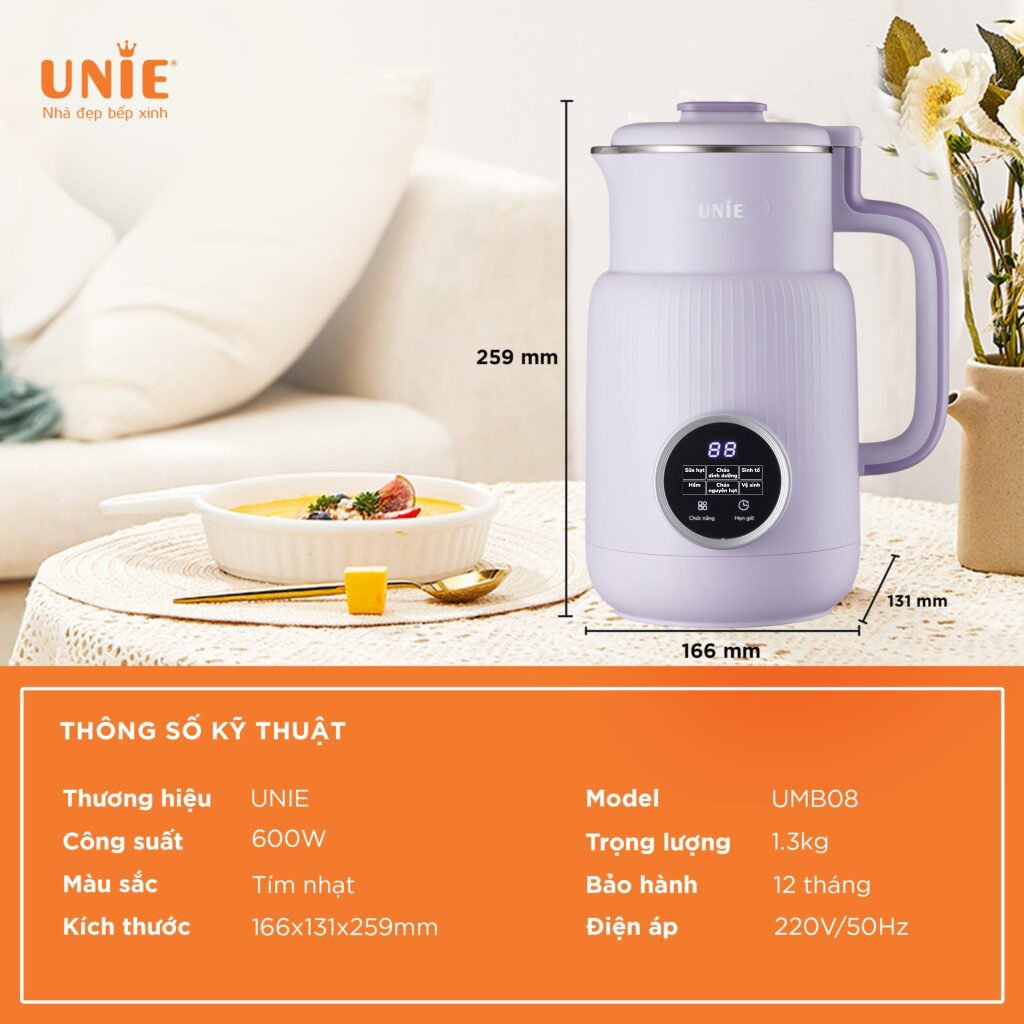 Máy làm sữa hạt UNIE UMB08 Pro- Tặng túi hạt đậu nành, bảo hành chính hãng