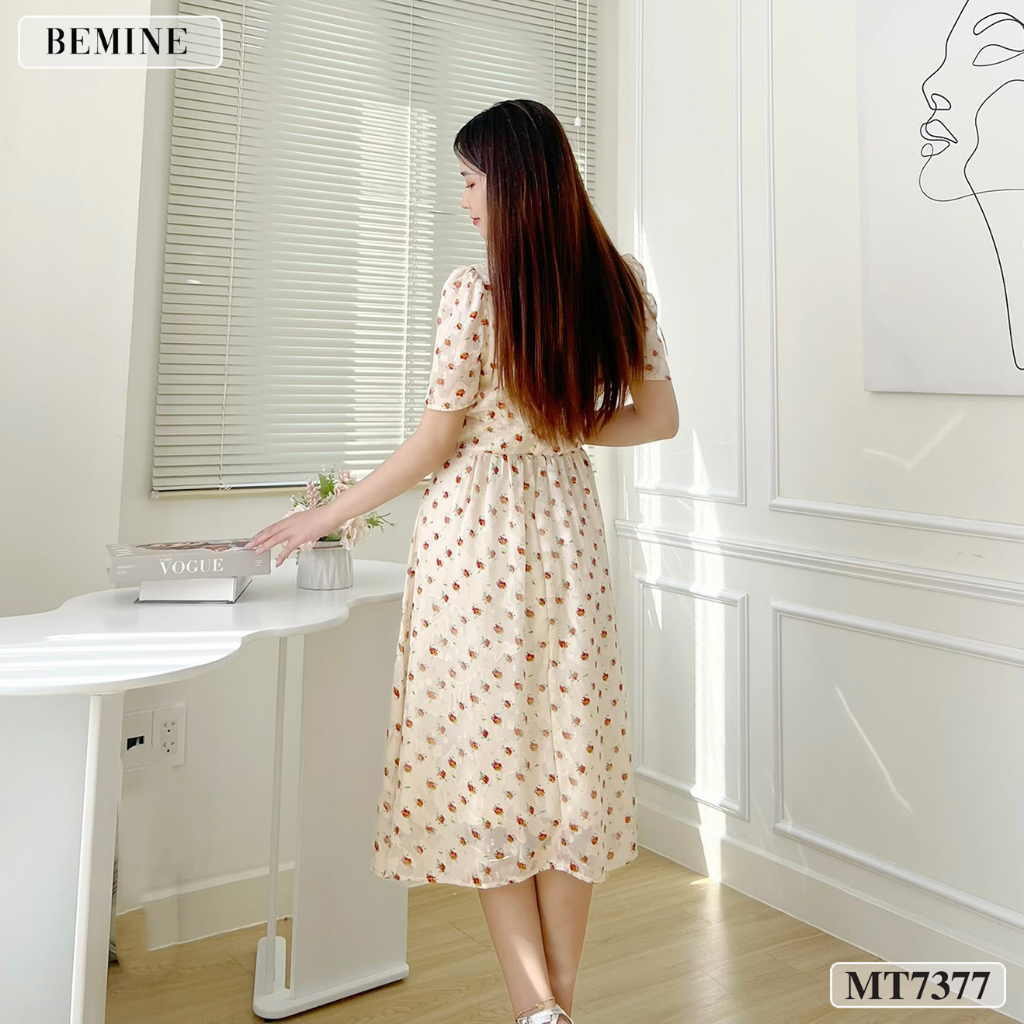 Đầm hoa nhí cổ phối eo xếp ly BEMINE MT7377