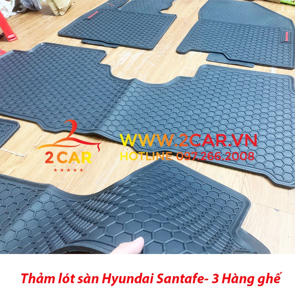 Thảm Lót Sàn Cao Su Xe Hyundai Santafe 2015-2023, sàn cao su đúc 3 hàng ghế mẫu Tổ ong chữ đỏ