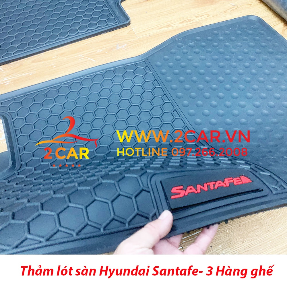 Thảm Lót Sàn Cao Su Xe Hyundai Santafe 2015-2023, sàn cao su đúc 3 hàng ghế mẫu Tổ ong chữ đỏ