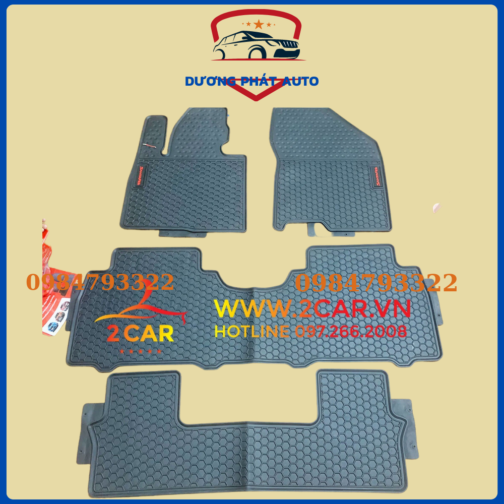Thảm Lót Sàn Cao Su Xe Hyundai Santafe 2015-2023, sàn cao su đúc 3 hàng ghế mẫu Tổ ong chữ đỏ