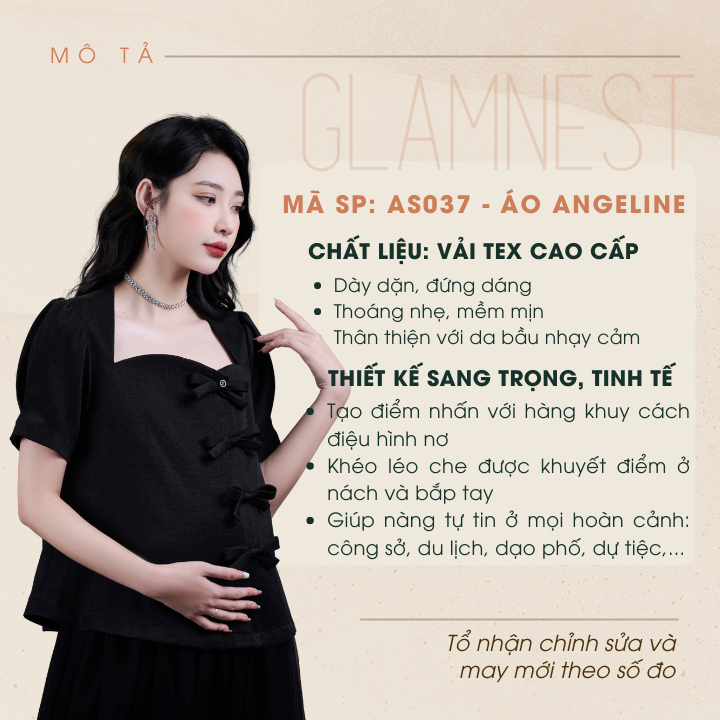 Áo Bầu Kiểu Bigsize Phối Chân Váy Bầu Chất Vải Lưới Lót Lụa Mềm Mại Glam Nest AS037
