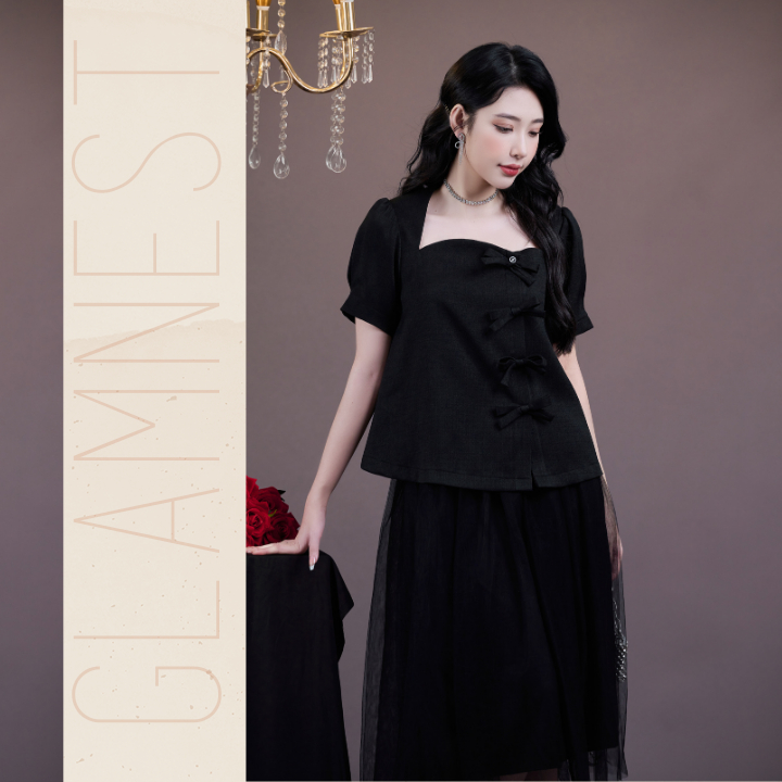 Áo Bầu Kiểu Bigsize Phối Chân Váy Bầu Chất Vải Lưới Lót Lụa Mềm Mại Glam Nest AS037