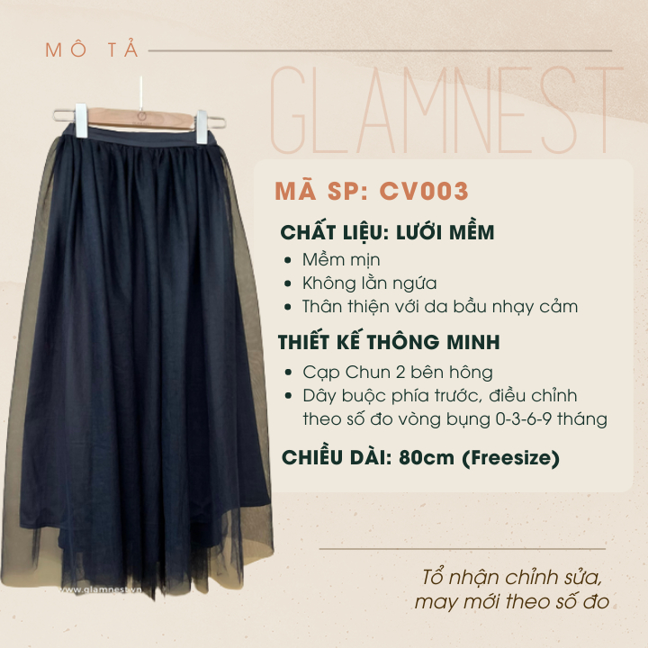 Áo Bầu Kiểu Bigsize Phối Chân Váy Bầu Chất Vải Lưới Lót Lụa Mềm Mại Glam Nest AS037