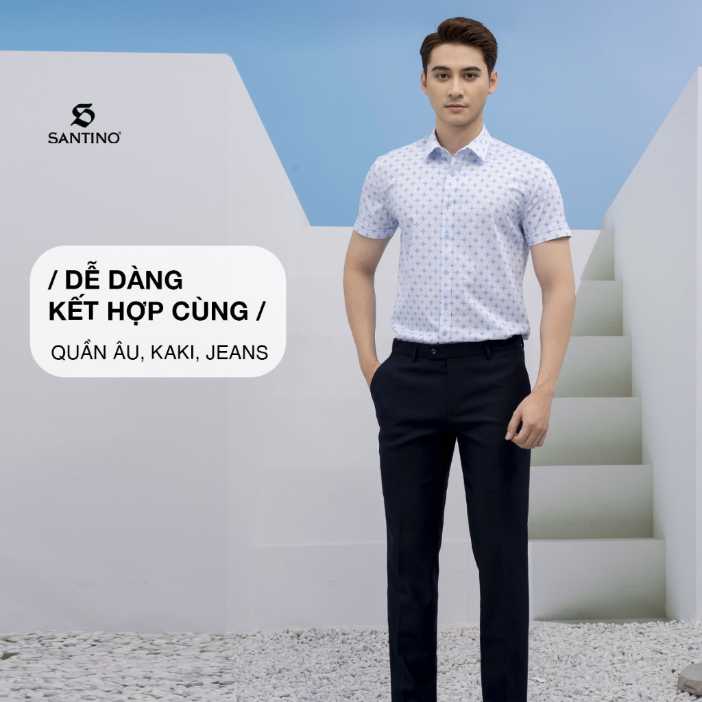 Áo Sơ Mi Nam Hoạ Tiết Santino Chất Liệu Sợi Tre, Slim Fit Co Giãn Thoải Mái, Trẻ Trung Công Sở, Không Túi S661