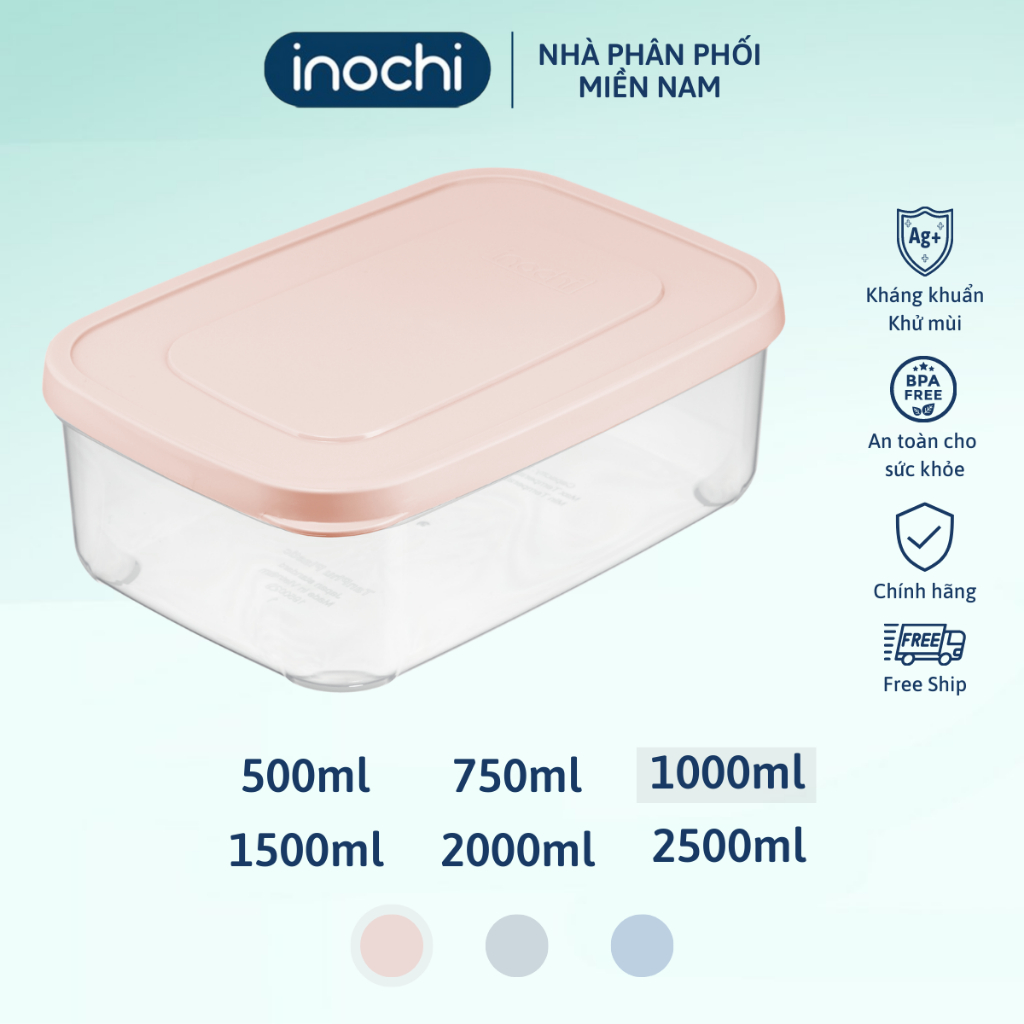 Hộp thực phẩm chữ nhật inochi, nhựa PP nguyên sinh an toàn, chịu nhiệt 140 độ C, không chứa BPA gây mùi