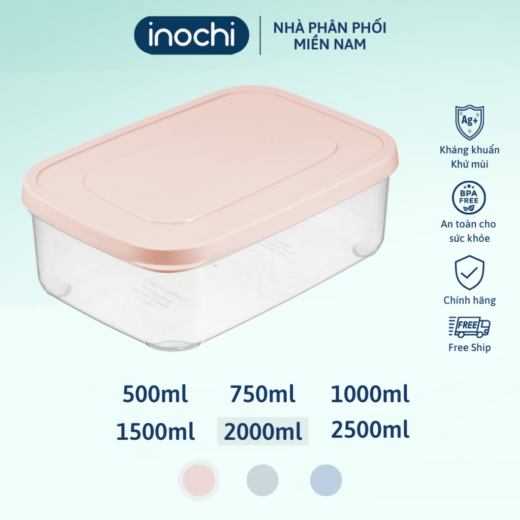 Hộp thực phẩm chữ nhật inochi, nhựa PP nguyên sinh an toàn, chịu nhiệt 140 độ C, không chứa BPA gây mùi