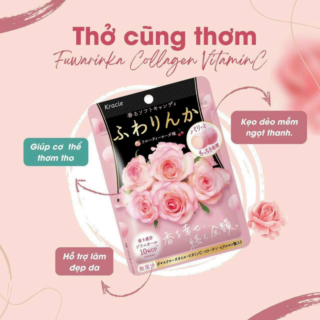 Kẹo Hoa Hồng Collagen Kracie Thơm Cơ Thể Nhật BảnGói 10 viên 32g