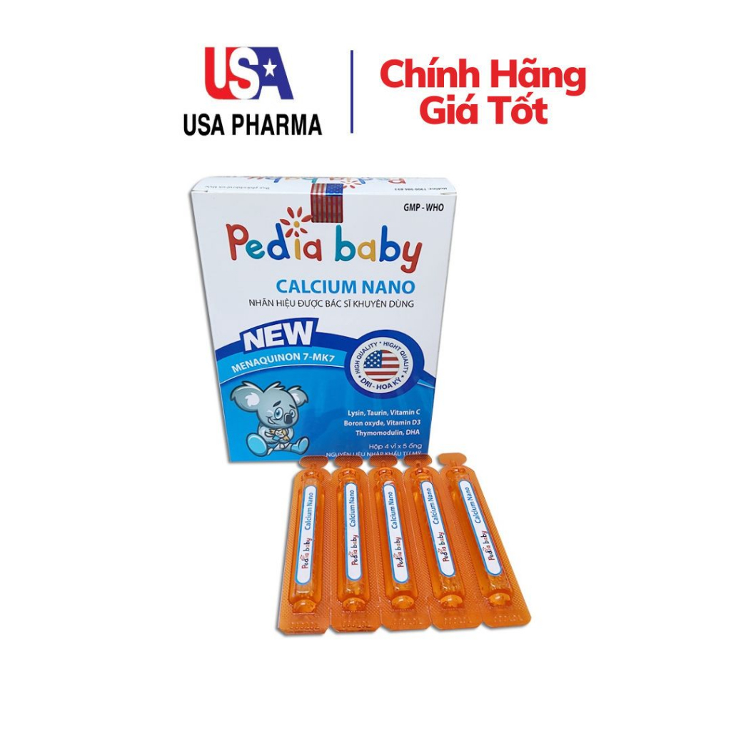 PEDIA BABY CALCIUM NANO Siro canxi, vitamin D3 giúp chắc khỏe xương răng tăng chiều cao cho bé - Hộp 20 ống x 10ml