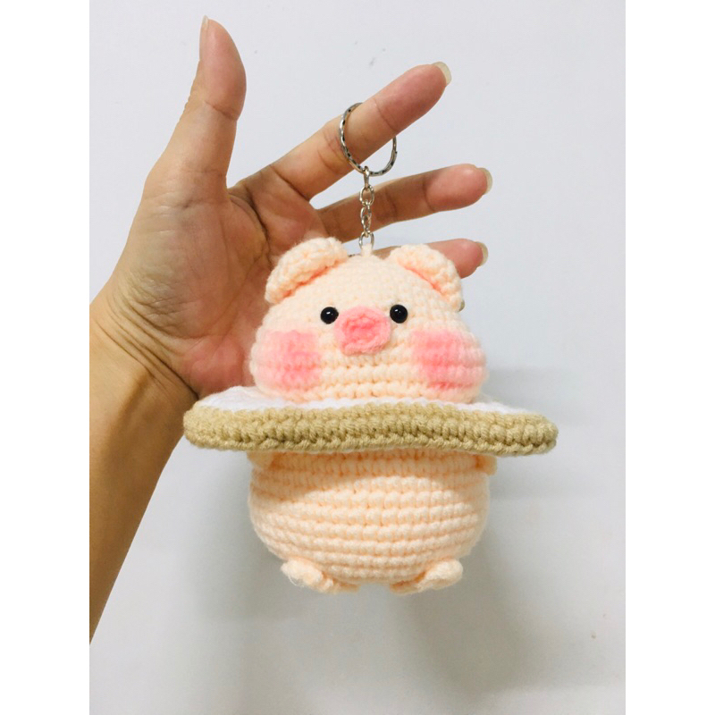 Móc khoá heo bánh mì sandwich bằng len