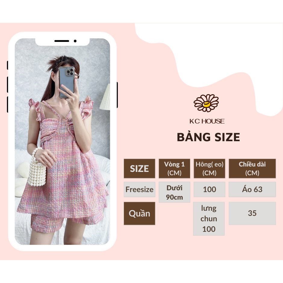 Set kẻ hồng tay cánh tiên dây thắt rít + quần short