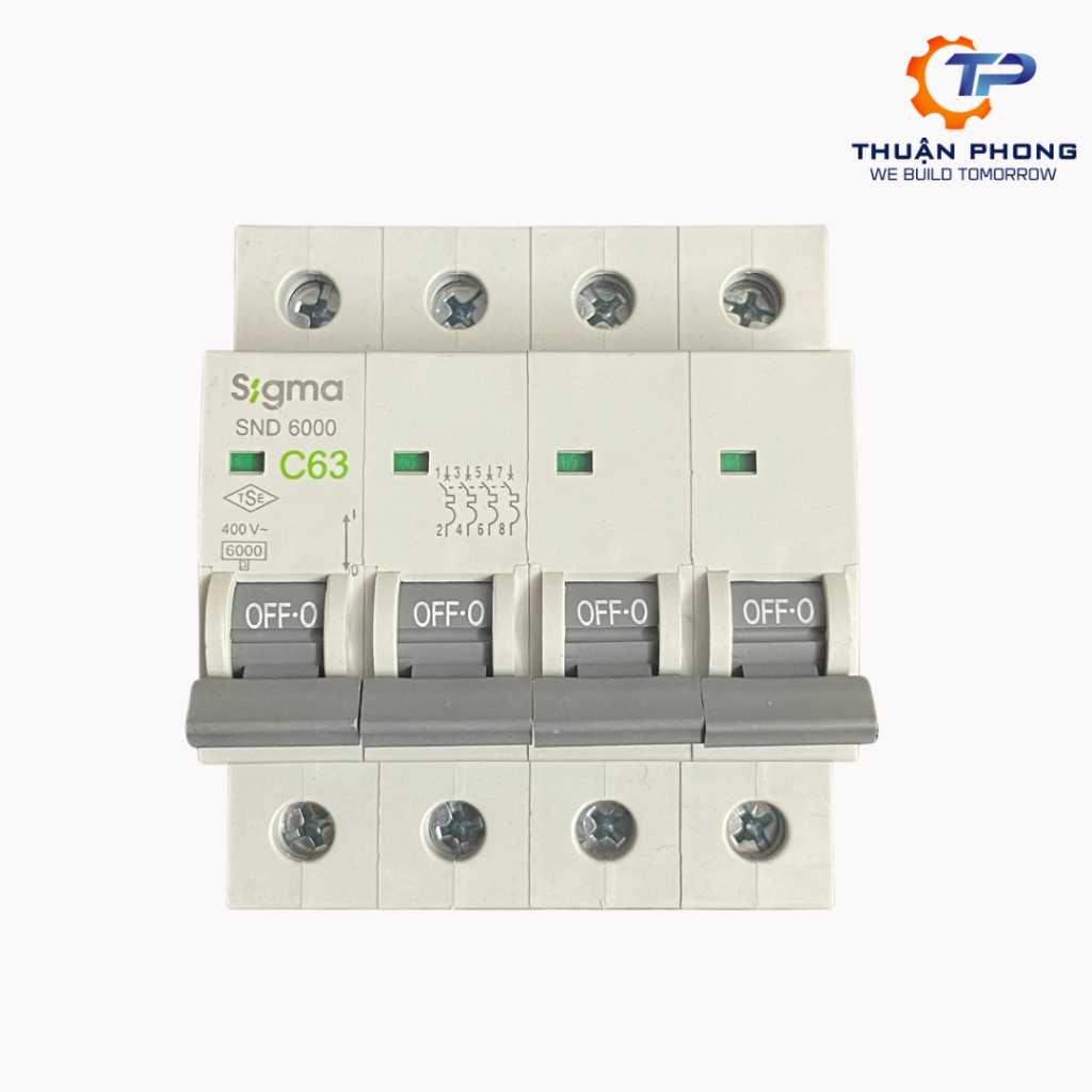 Cầu dao Sigma MCB loại SND6000, 4P, dòng cắt 6kA