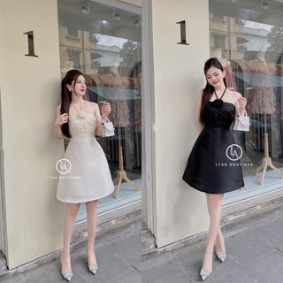 VÁY THIẾT KẾ TAFTA DÁNG QUÂY CỔ YẾM ĐÍNH HOA SANG CHẢNH SEXY - tk hotgirl