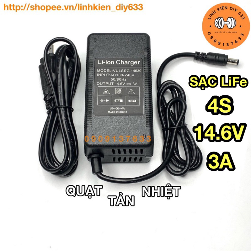 Sạc LiFePO4 4S 14.6V-3A có quạt và đèn báo pin (DIY633)