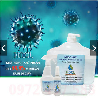 Nước khử trùng sát khuẩn hocl - combo 3 sản phẩm: túi 5 lít, chai xịt 500ml, chai xịt 100ml