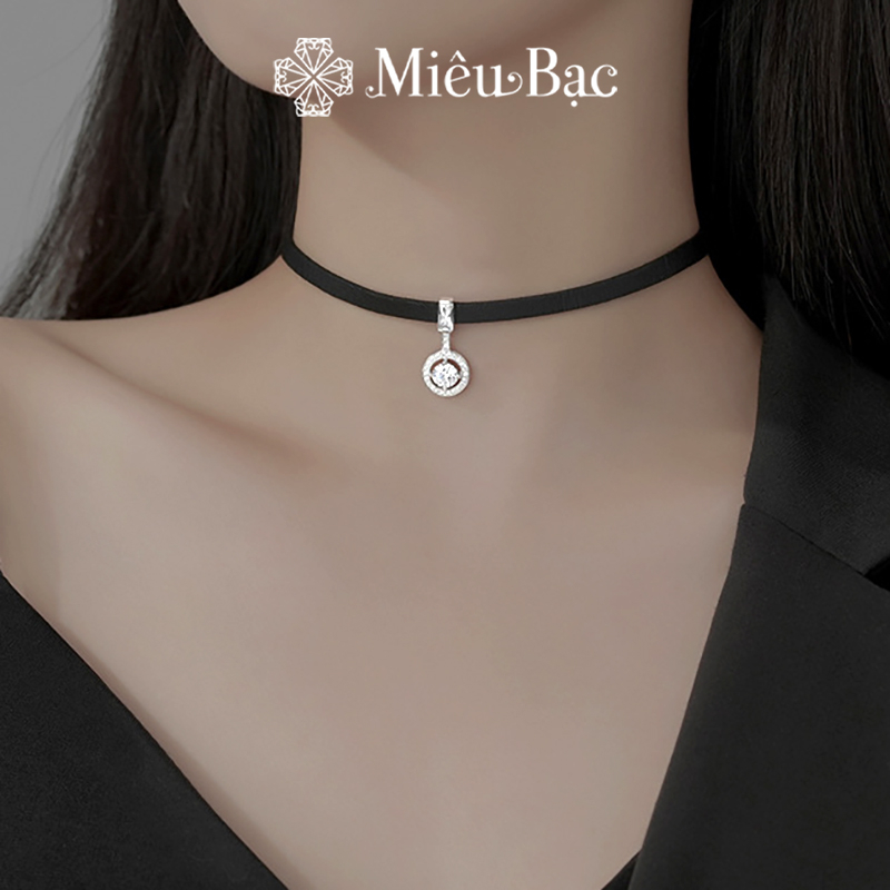 Choker dây da mix charm bạc Miêu Bạc dây chuyền nữ đeo sát cổ chất liệu bạc 925 phụ kiện dự tiệc sang chảnh MD41