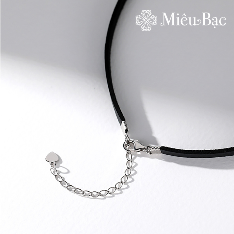 Choker dây da mix charm bạc Miêu Bạc dây chuyền nữ đeo sát cổ chất liệu bạc 925 phụ kiện dự tiệc sang chảnh MD41