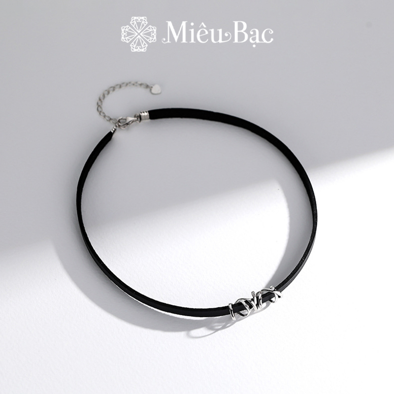 Choker dây da mix charm bạc Miêu Bạc dây chuyền nữ đeo sát cổ chất liệu bạc 925 phụ kiện dự tiệc sang chảnh MD41