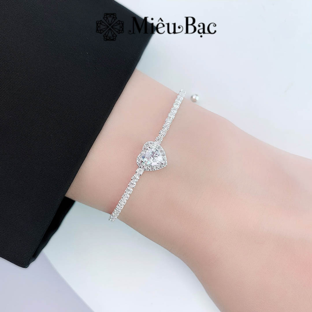 Lắc tay bạc nữ Miêu Bạc vòng tay mặt tim đính đá sang chảnh chất liệu bạc S925 thời trang phụ kiện trang sức MT27