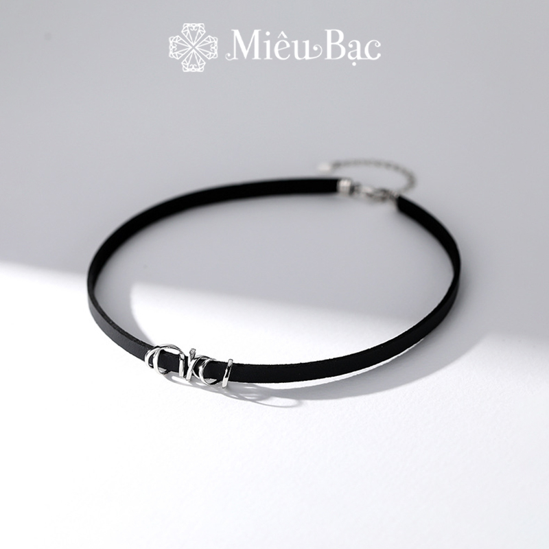 Choker dây da mix charm bạc Miêu Bạc dây chuyền nữ đeo sát cổ chất liệu bạc 925 phụ kiện dự tiệc sang chảnh MD41