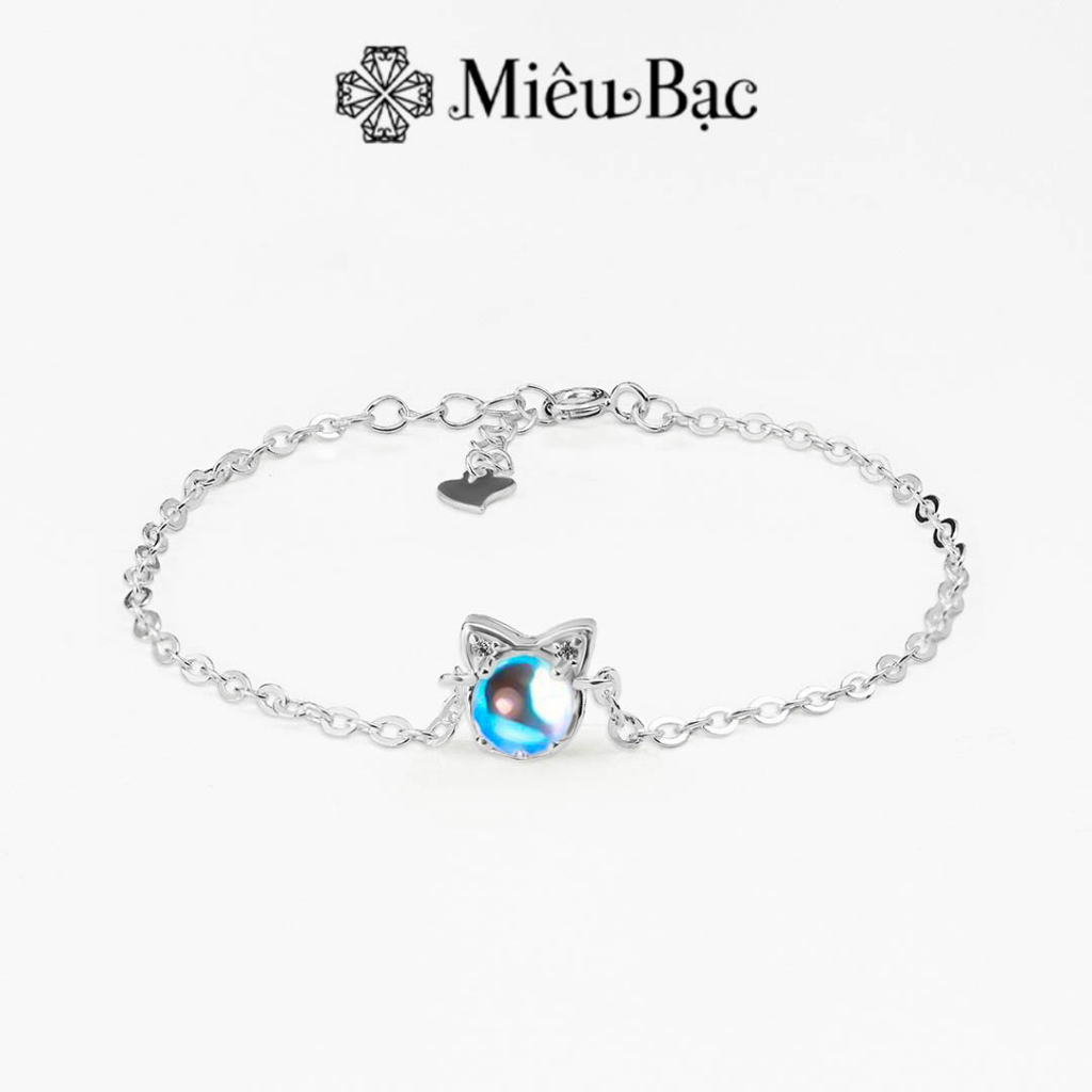 Lắc tay bạc nữ Miêu Bạc hình mèo đá mặt trăng Moonstone chất liệu bạc S925 thời trang phụ kiện trang sức MT13